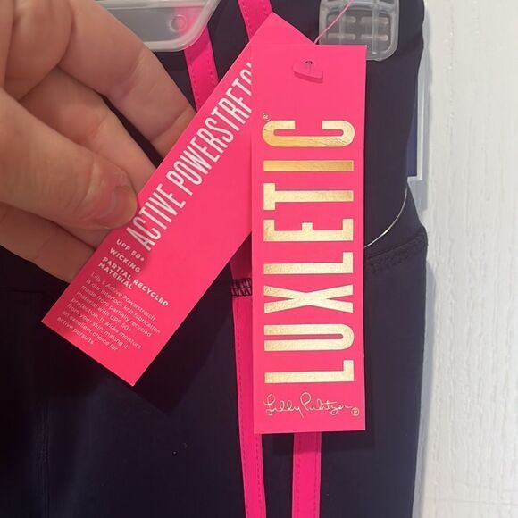 New Lilly Pulitzer Weekender High Rise 26" Leggings True Navy Pink Stripe - Picture 2 of 7